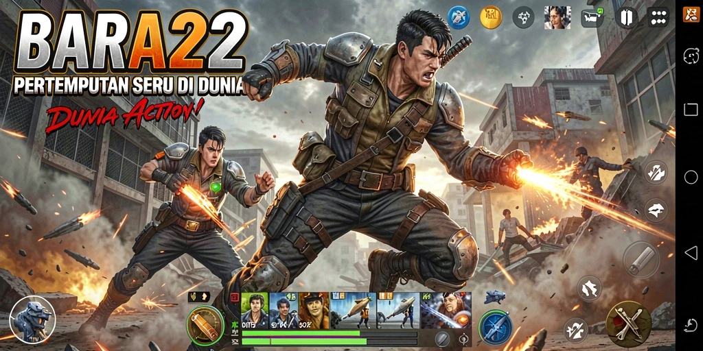 Screenshot utama BARA22 menunjukkan aksi seru dalam gameplay.