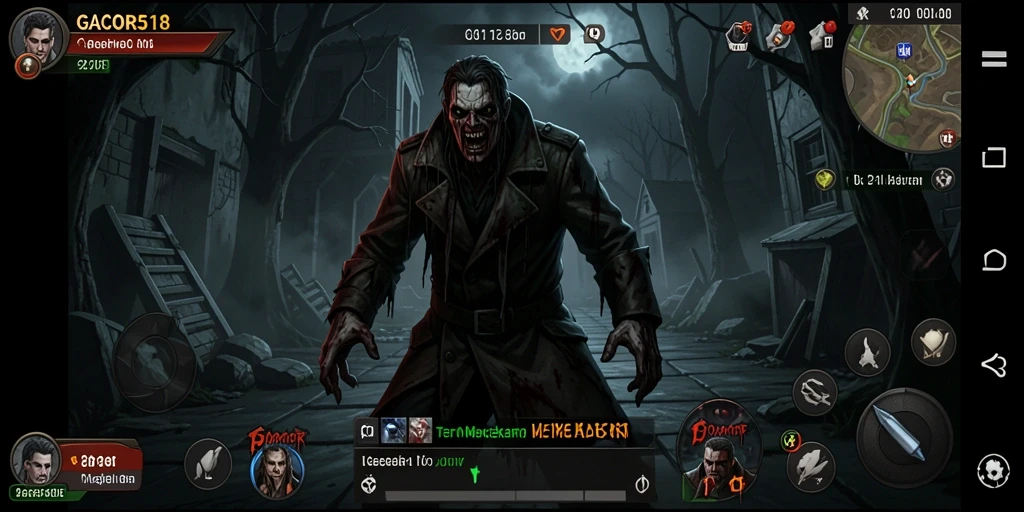 Tampilan gameplay menakutkan dengan nuansa gelap dan mencekam.