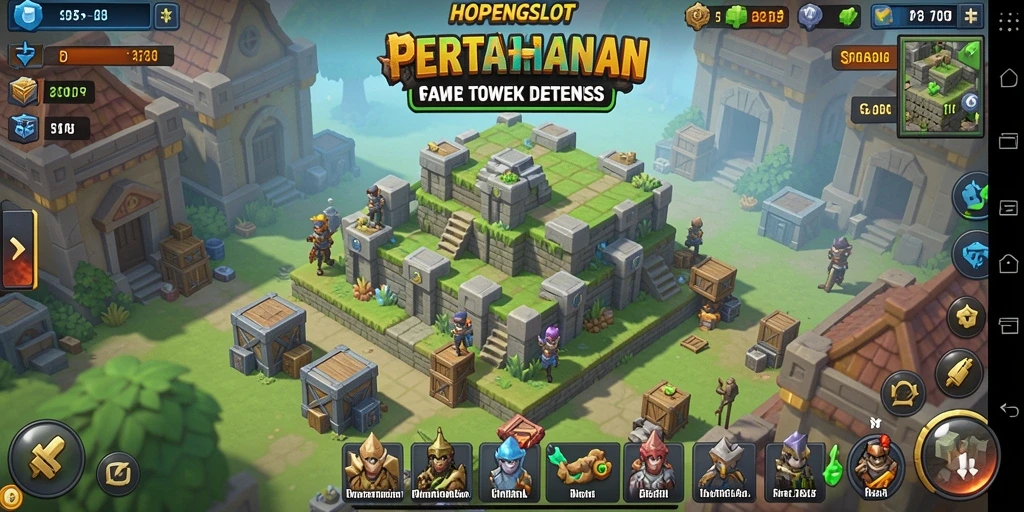 Gameplay seru HOPENGSLOT dengan menara pertahanan melawan musuh.
