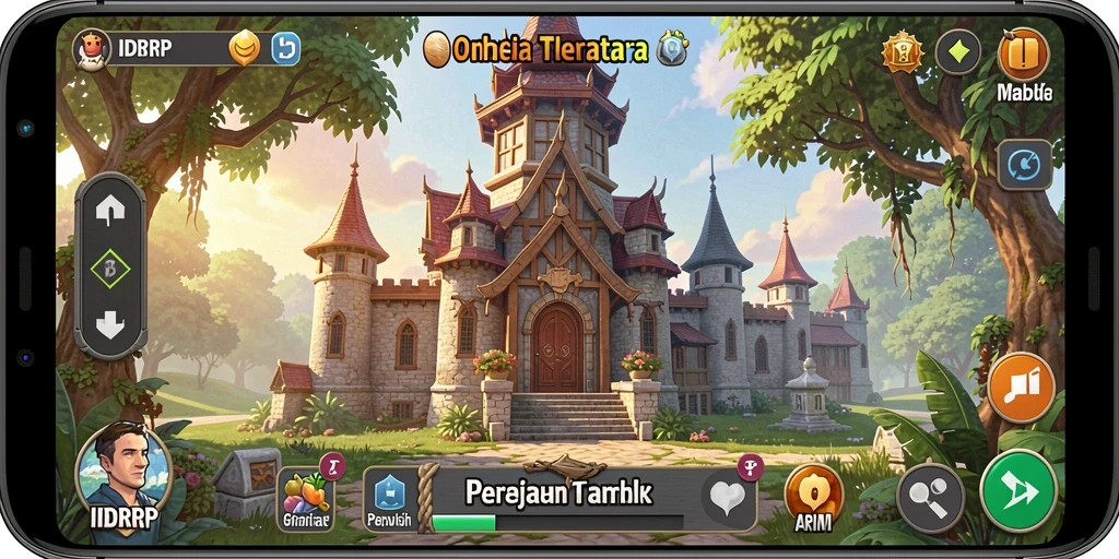 Screenshot utama IDRRP menampilkan aksi defensif di menara melawan gelombang musuh.