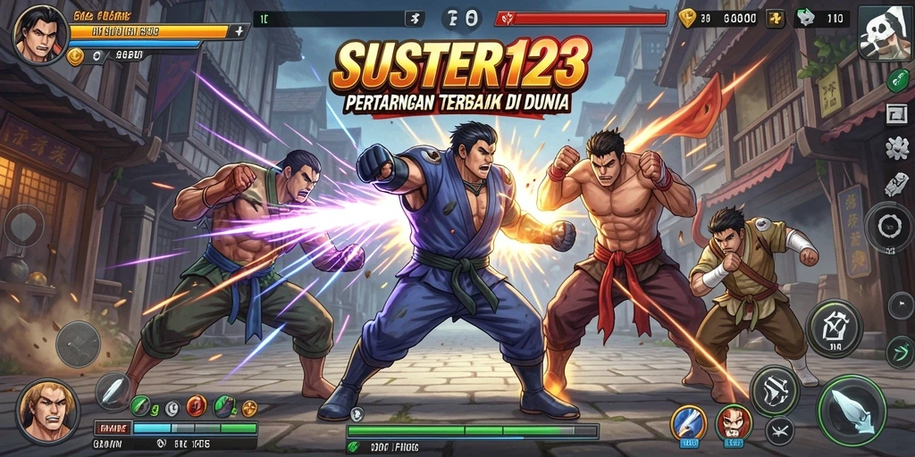 Tampilan menegangkan dari SUSTER123 saat karakter bertarung di arena.